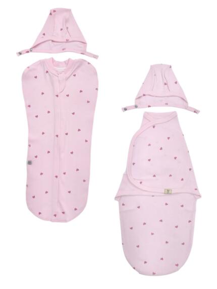 Комплект коконов для сна с чепчиком «Розовые сердечки»