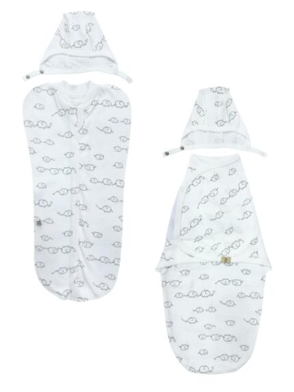 Комплект коконов для сна с чепчиком «Серые слоники»