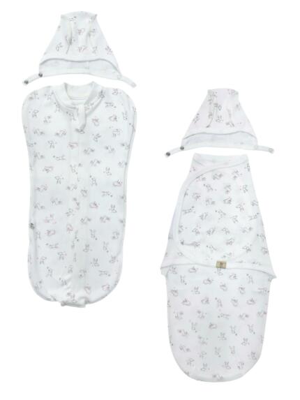 Комплект коконов для сна с чепчиком «Розовые зайчики»